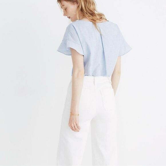 Madewell Sundrift Blue Lightweight Ruffle Sleeve Top - Picture 2 of 11